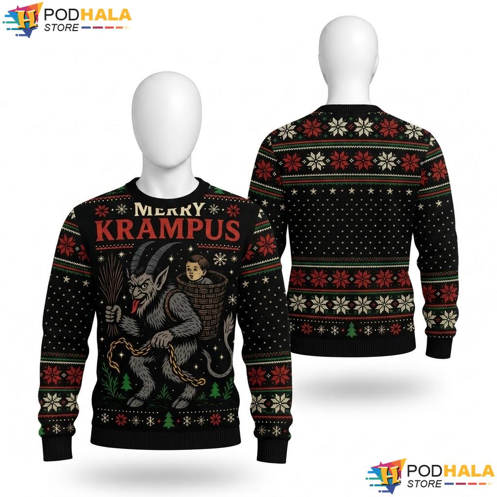 Merry Krampus Ugly Christmas Sweater Funny Demon Gothic Holiday Top