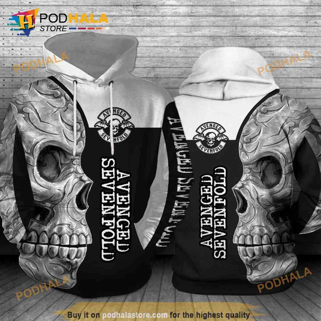 Metallic Avenged Sevenfold Skull 3d Hoodie With Gothic Design