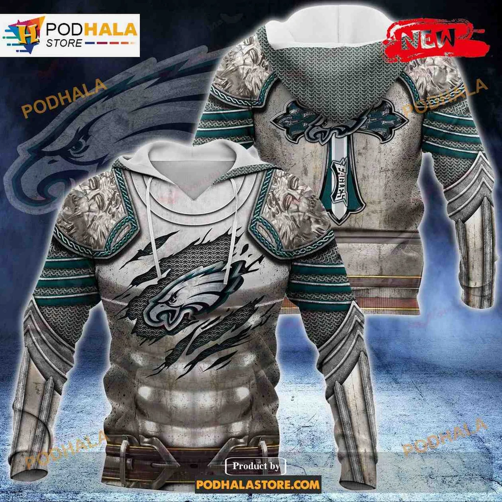 Metallic Philadelphia Eagles Knight Templar 3d Hoodie With Armor Design
