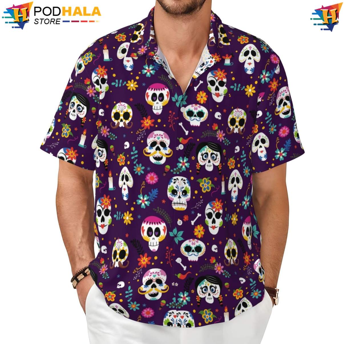 Mexican Skull Hawaiian Shirt Funny Novelty Mens Short Sleeve Beach Outfit