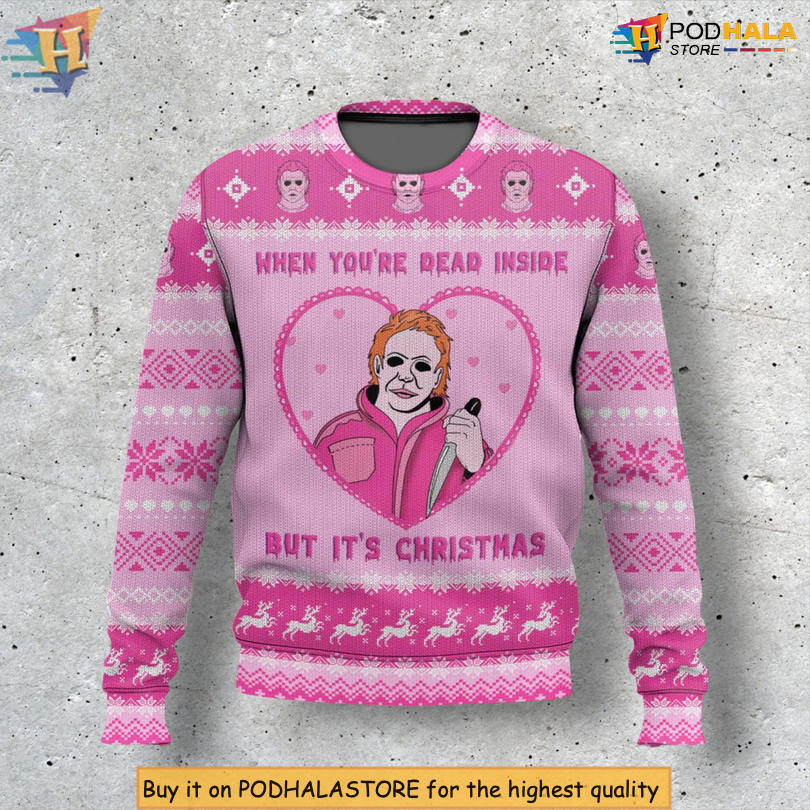 Michael Myers Dead Inside Quote Scene Horror Mood Pattern Holiday Christmas Sweater Michael Myers Dead Inside Quote Scene Horror Mood Pattern Holiday Christmas Sweater