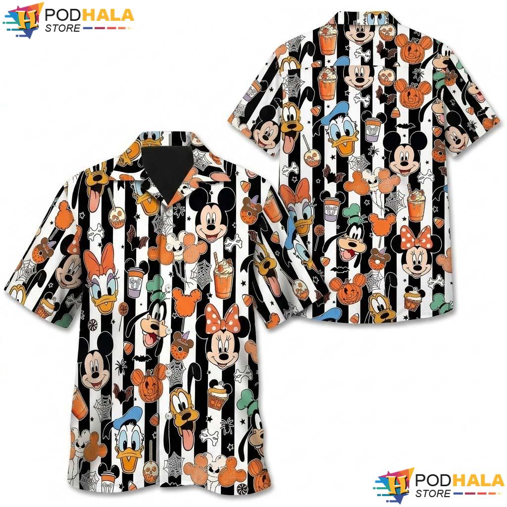 Mickey Balloon Halloween Hawaiian Shirt Signatures Checkered Party Top