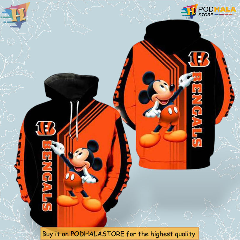 Mickey Mouse All Over Print Cincinnati Bengals Womens Hoodie 3D Zip Up