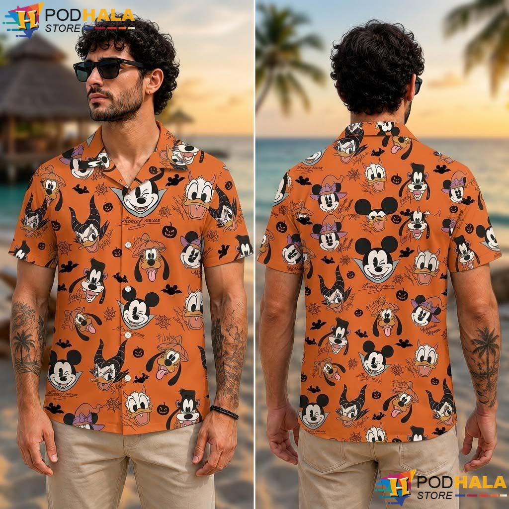Mickey Signatures Halloween Aloha Shirt Summer Disneyland Party Top Mickey Signatures Halloween Aloha Shirt Summer Disneyland Party Top