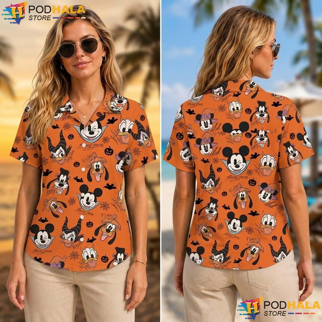 Mickey Signatures Halloween Tropical Shirt Summer Disneyland Party Top Mickey Signatures Halloween Tropical Shirt Summer Disneyland Party Top