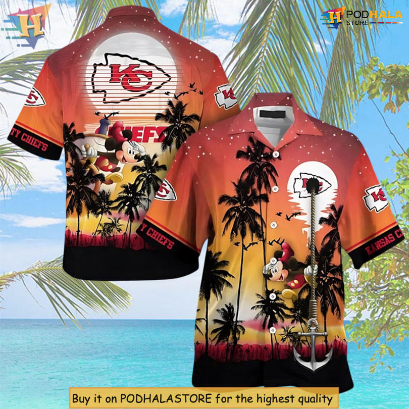 Mickey Sunset Cruise Artwork Personalized Kansas City Chiefs Hawaiian Shirt