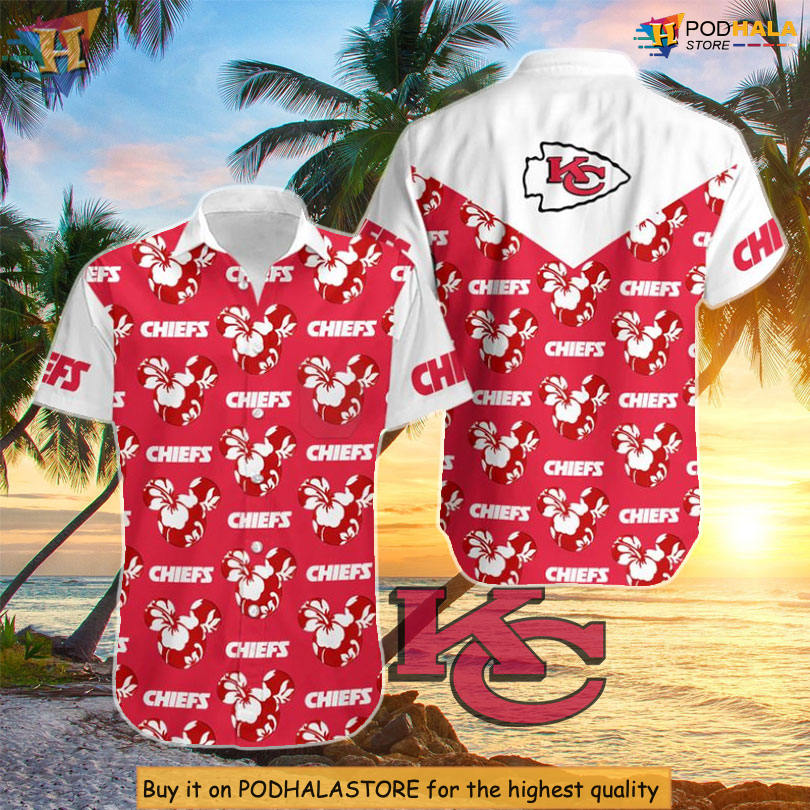 Mickey With Flowers Print Kansas City Chiefs Mens Hawaiian Shirt Custom Mickey With Flowers Print Kansas City Chiefs Mens Hawaiian Shirt Custom
