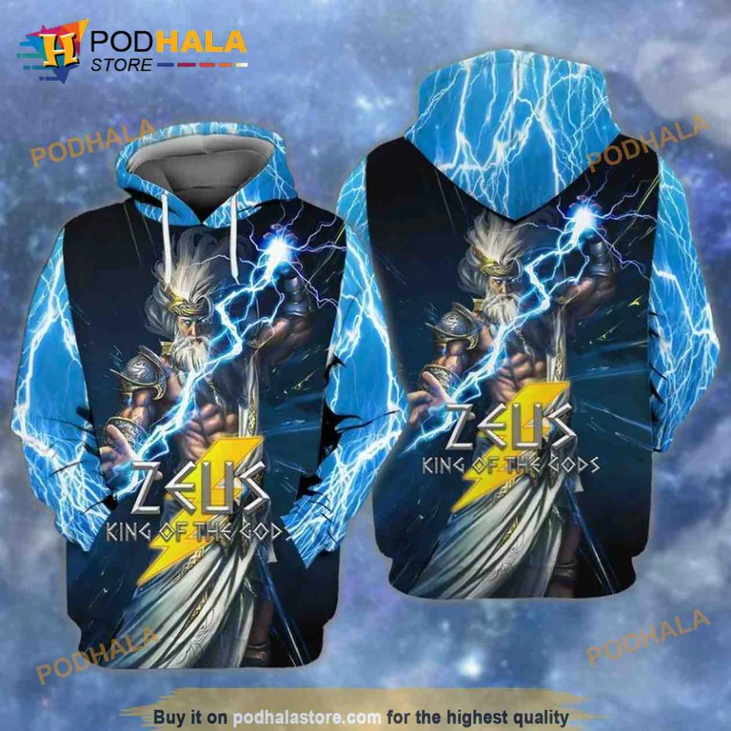 Mighty Zeus Greek God 3d Hoodie With Lightning Bolt Design