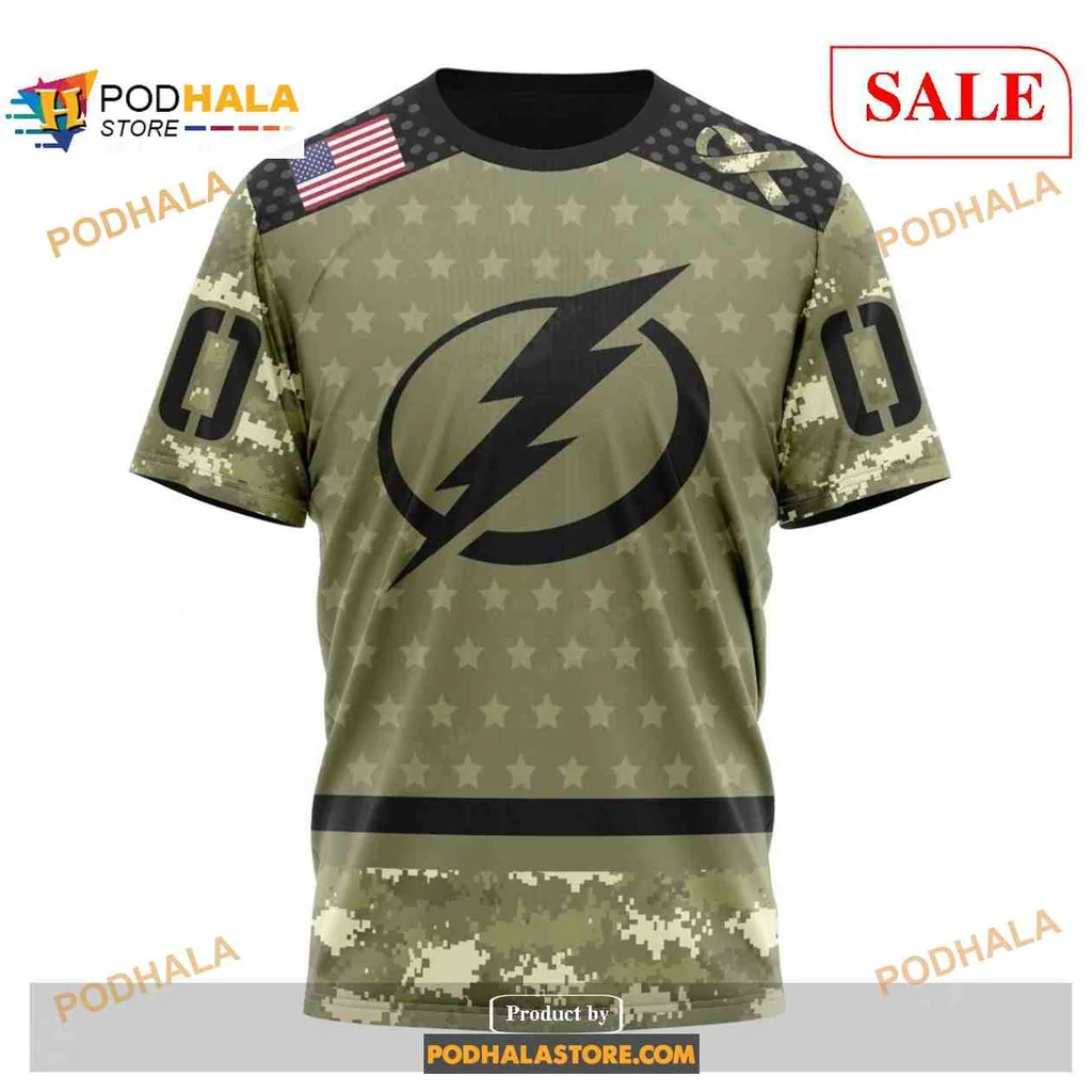 Military Appreciation Tampa Bay Lightning Hoodie With Camo Design - View 2 Military Appreciation Tampa Bay Lightning Hoodie With Camo Design - View 2