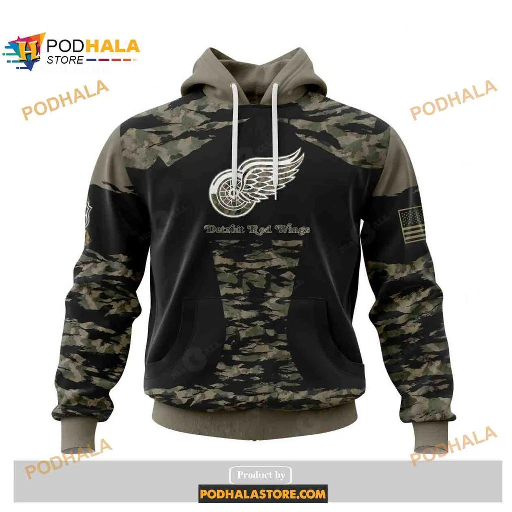 Military Camouflage Detroit Red Wings 3d Hoodie With Logo And Text