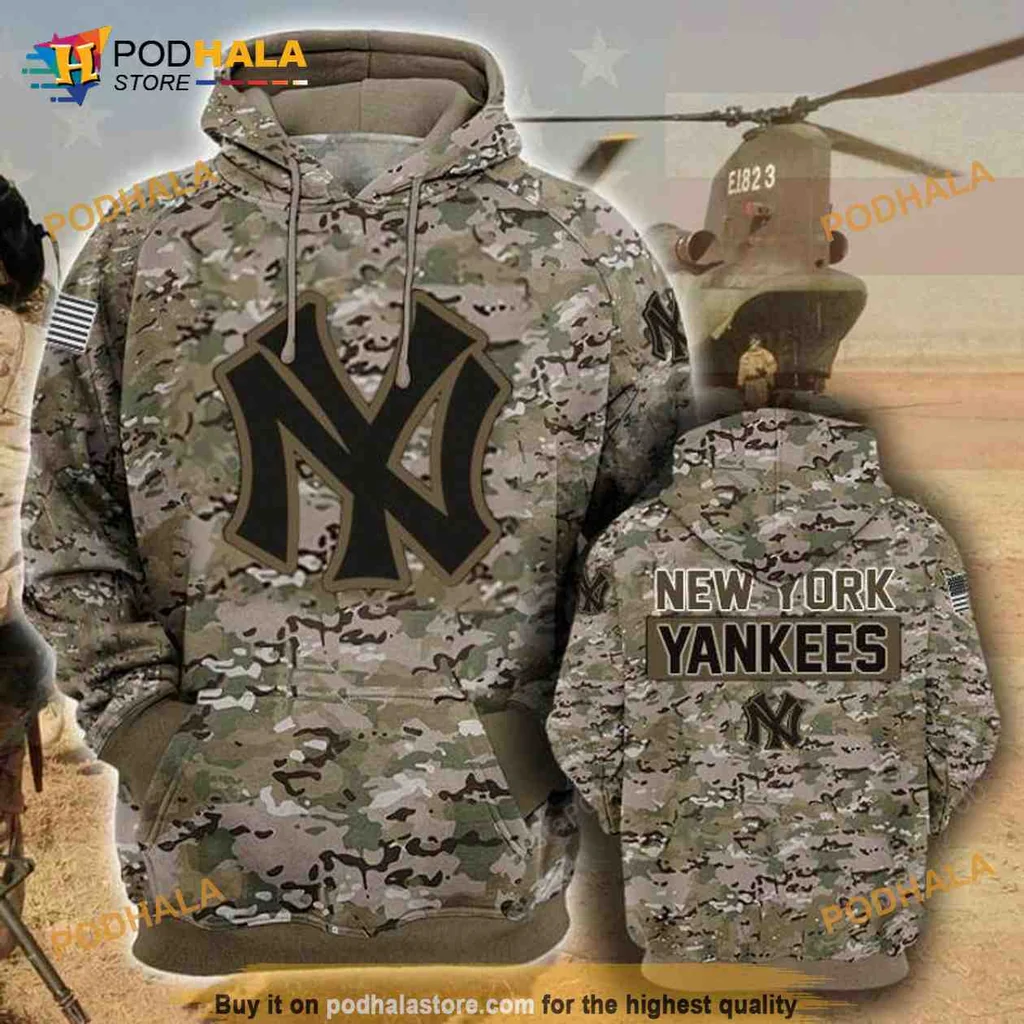 Military Camouflage New York Yankees 3d Hoodie With Iconic Ny Logo