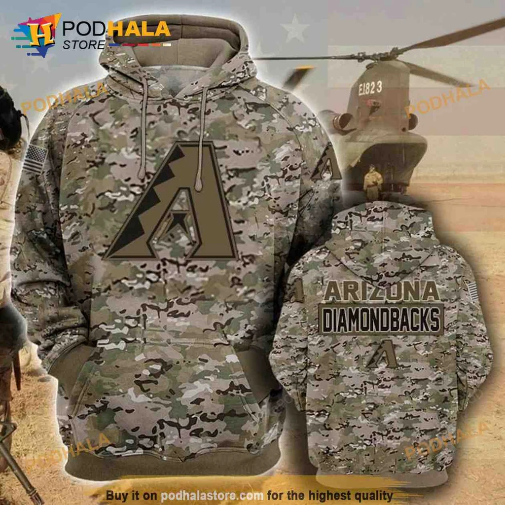 Military Inspired Arizona Diamondbacks 3d Hoodie With Camouflage Design