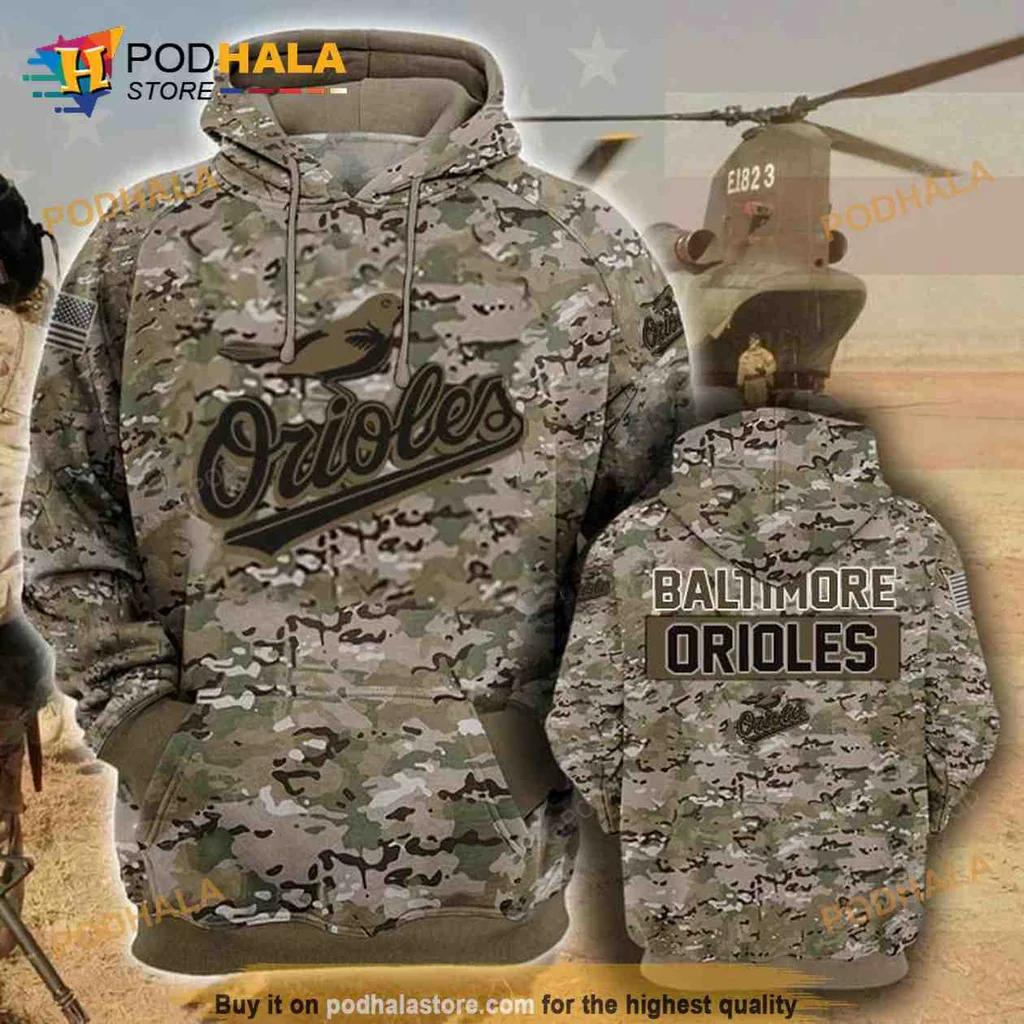 Military Inspired Baltimore Orioles 3d Hoodie With Camouflage Design