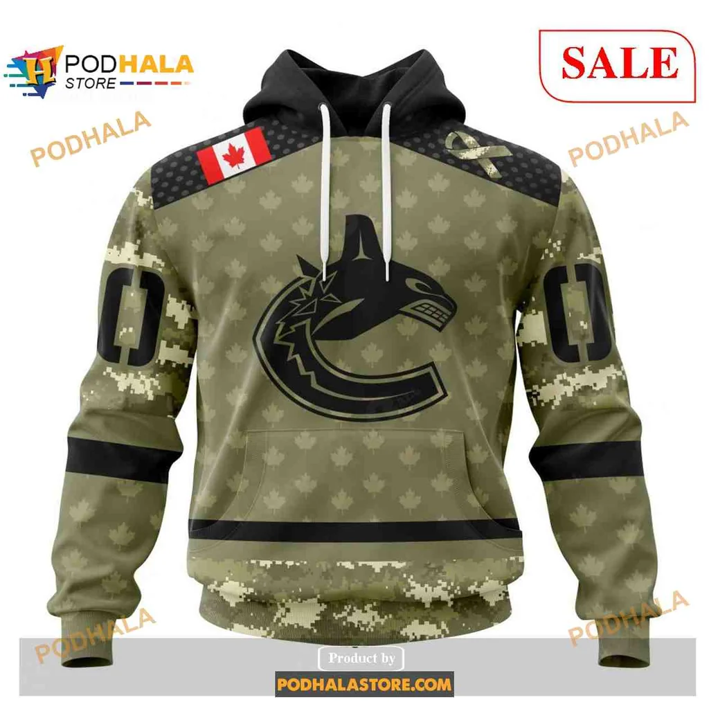 Military Inspired Vancouver Canucks 3d Hoodie With Camouflage Design