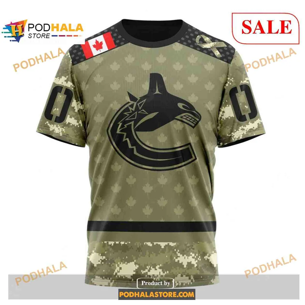 Military Inspired Vancouver Canucks AOP Hoodie With Camouflage Design Military Inspired Vancouver Canucks AOP Hoodie With Camouflage Design