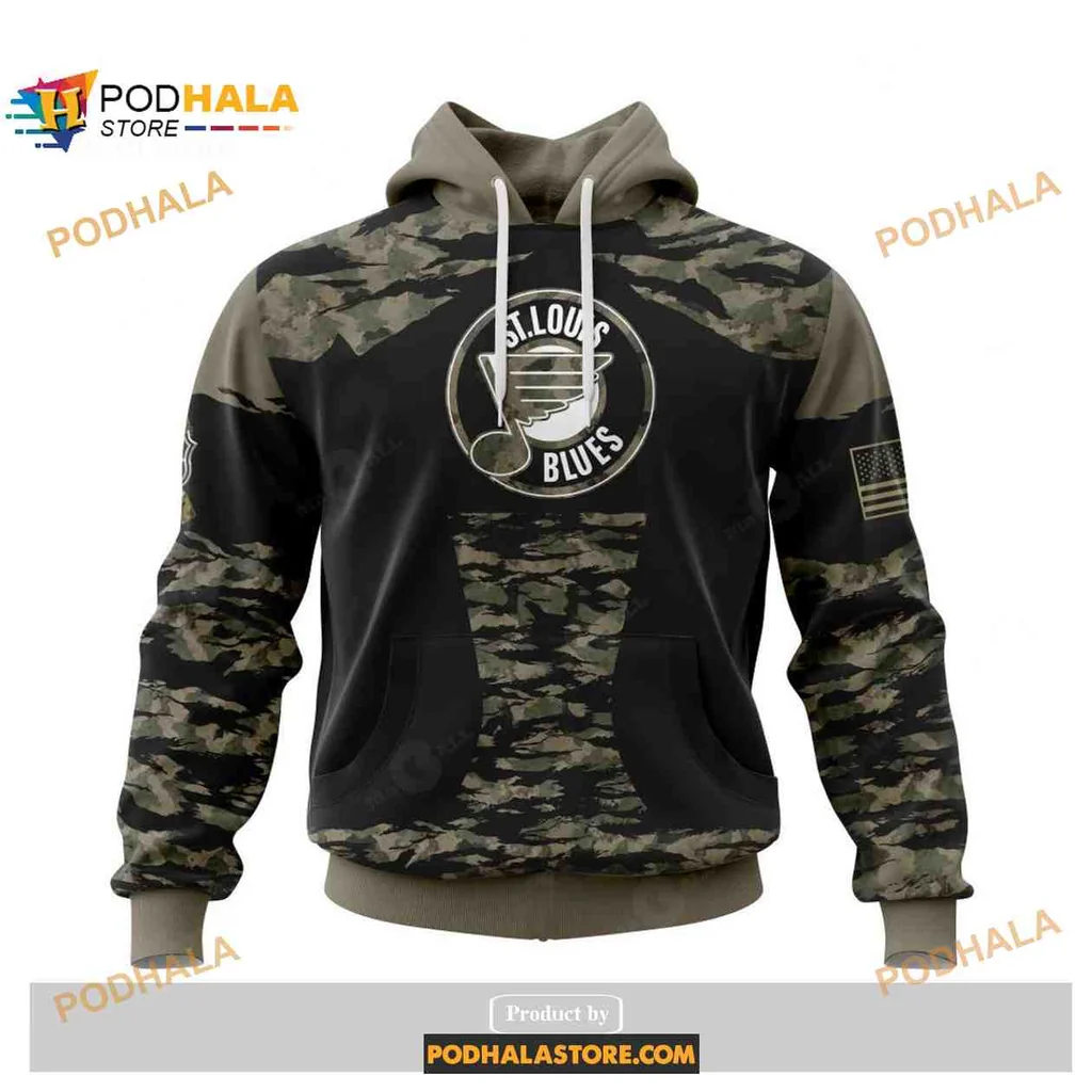 Military Pride St Louis Blues 3d Hoodie With Camouflage Pattern