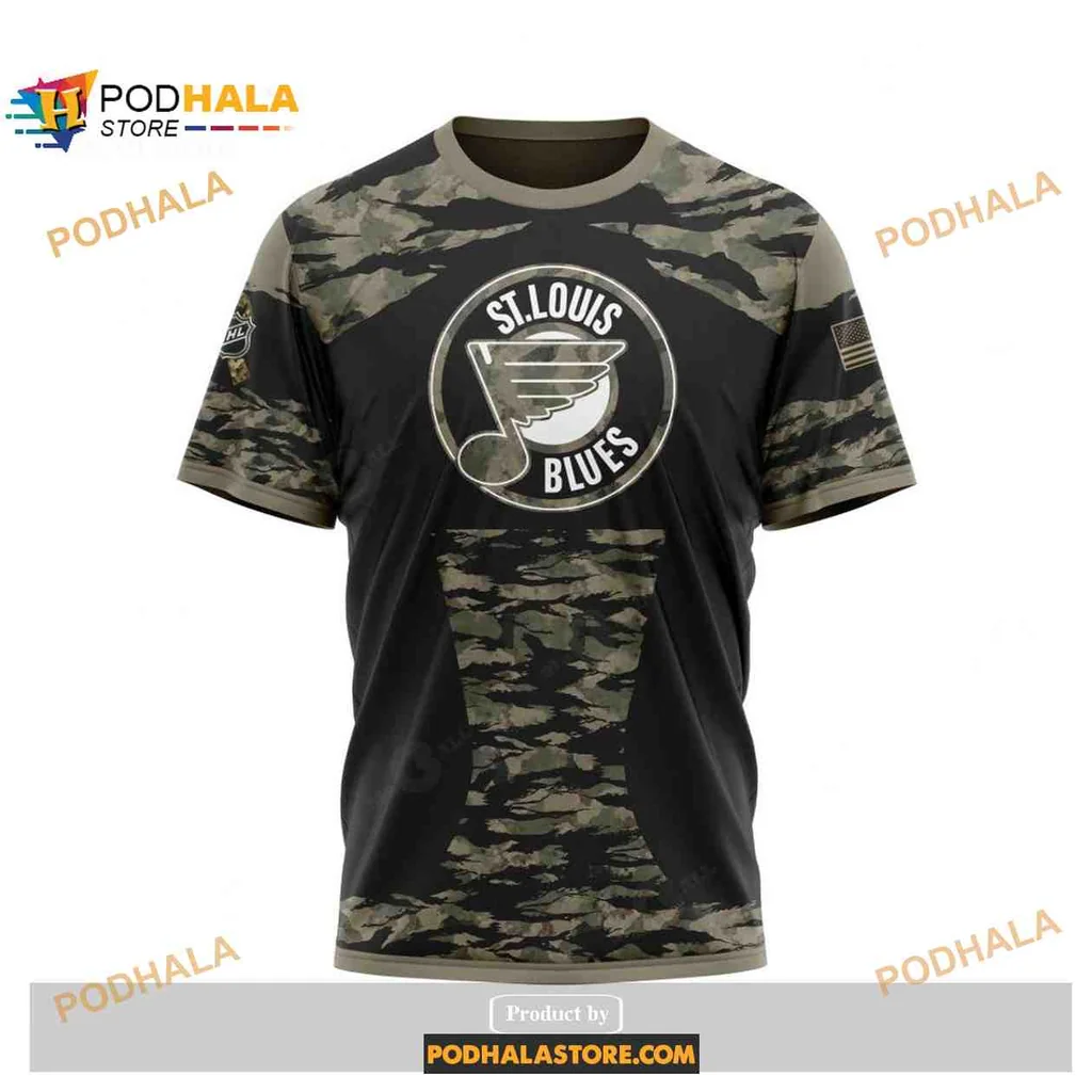 Military Pride St Louis Blues AOP Hoodie With Camouflage Pattern Military Pride St Louis Blues AOP Hoodie With Camouflage Pattern