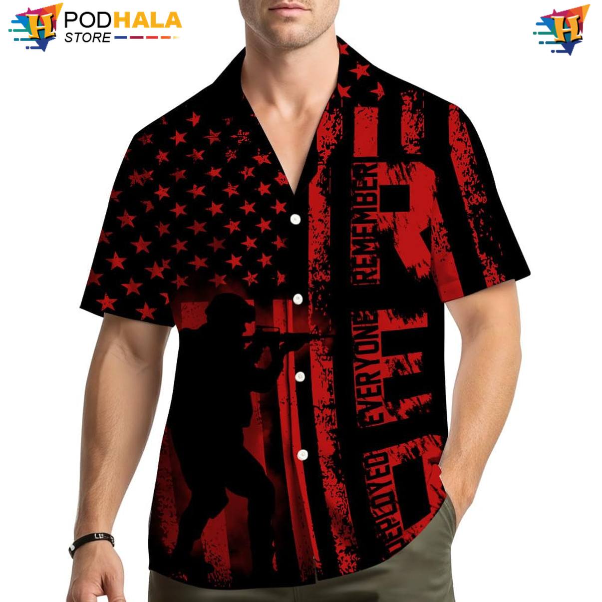 Military Red Fire Aloha Shirt Mens Graphic Vacation Beach Festival Camp Gear