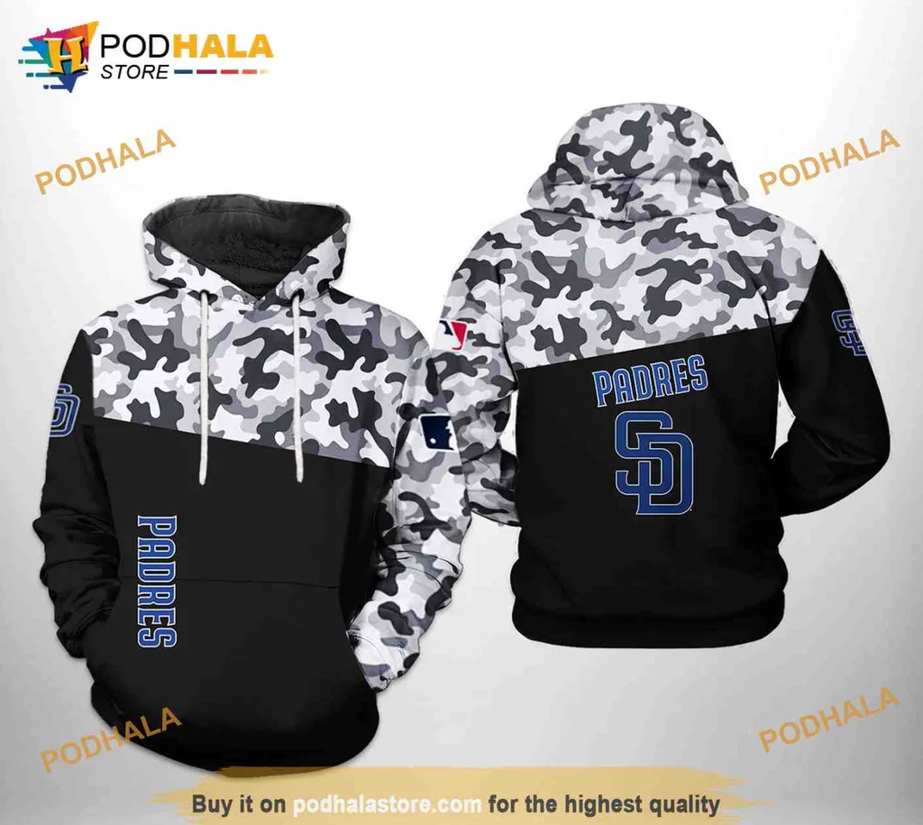 Military Style San Diego Padres 3d Hoodie With Camouflage Design