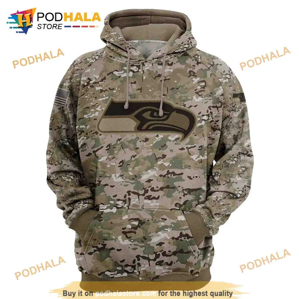 Military Style Seattle Seahawks 3d Hoodie With Camo And American Flag