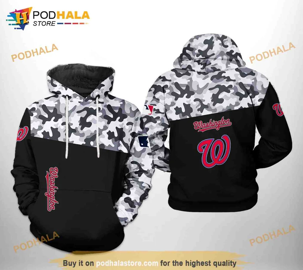 Military Style Washington Nationals 3d Hoodie With Camouflage And Red Logo