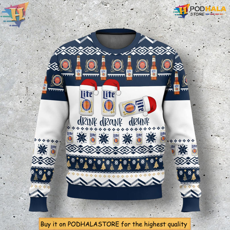 Miller Lite Drink Drank Drunk Humor Quote Beer Party Scene Funny Christmas Sweater