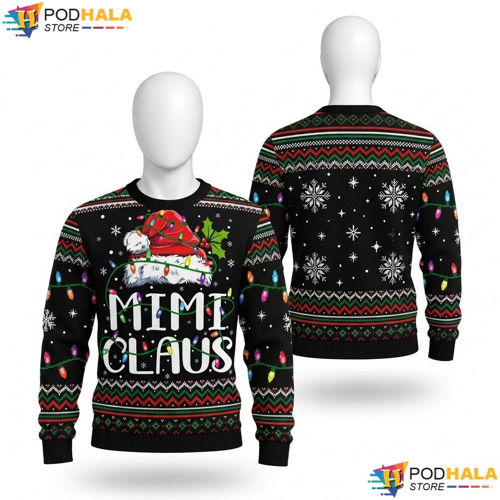 Mimi Claus Lights Christmas Sweater Family Matching Pajama Outfit