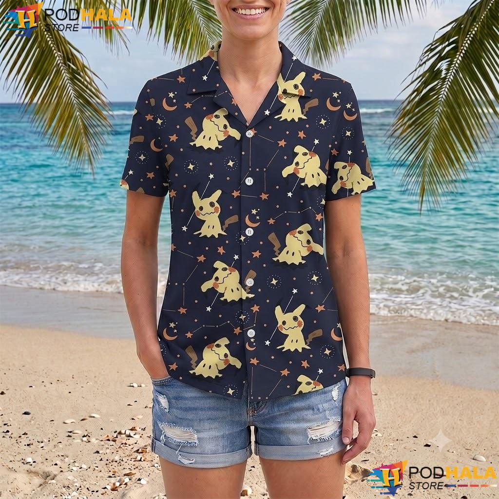 Mimikyu Ghost Night Short-sleeve button-up shirt Spooky Summer Beach Vacation Outfit Mimikyu Ghost Night Short-sleeve button-up shirt Spooky Summer Beach Vacation Outfit