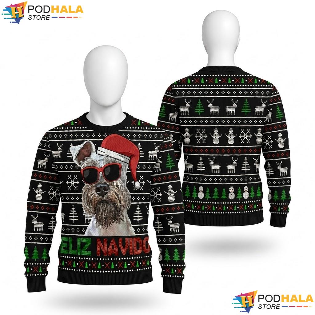 Miniature Schnauzer Feliz Navidog Christmas Sweater Funny Holiday Top