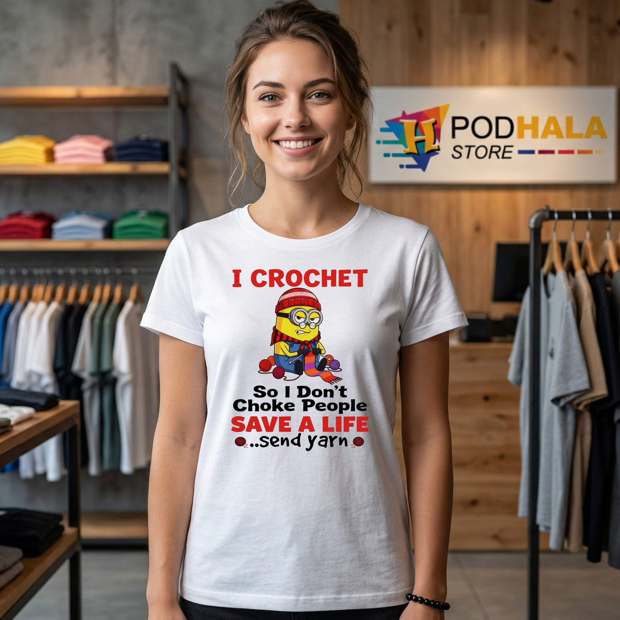 Minion I Crochet So I Dont Choke T-Shirt People Save A Life Send Yarn Graphic Minion I Crochet So I Dont Choke T-Shirt People Save A Life Send Yarn Graphic