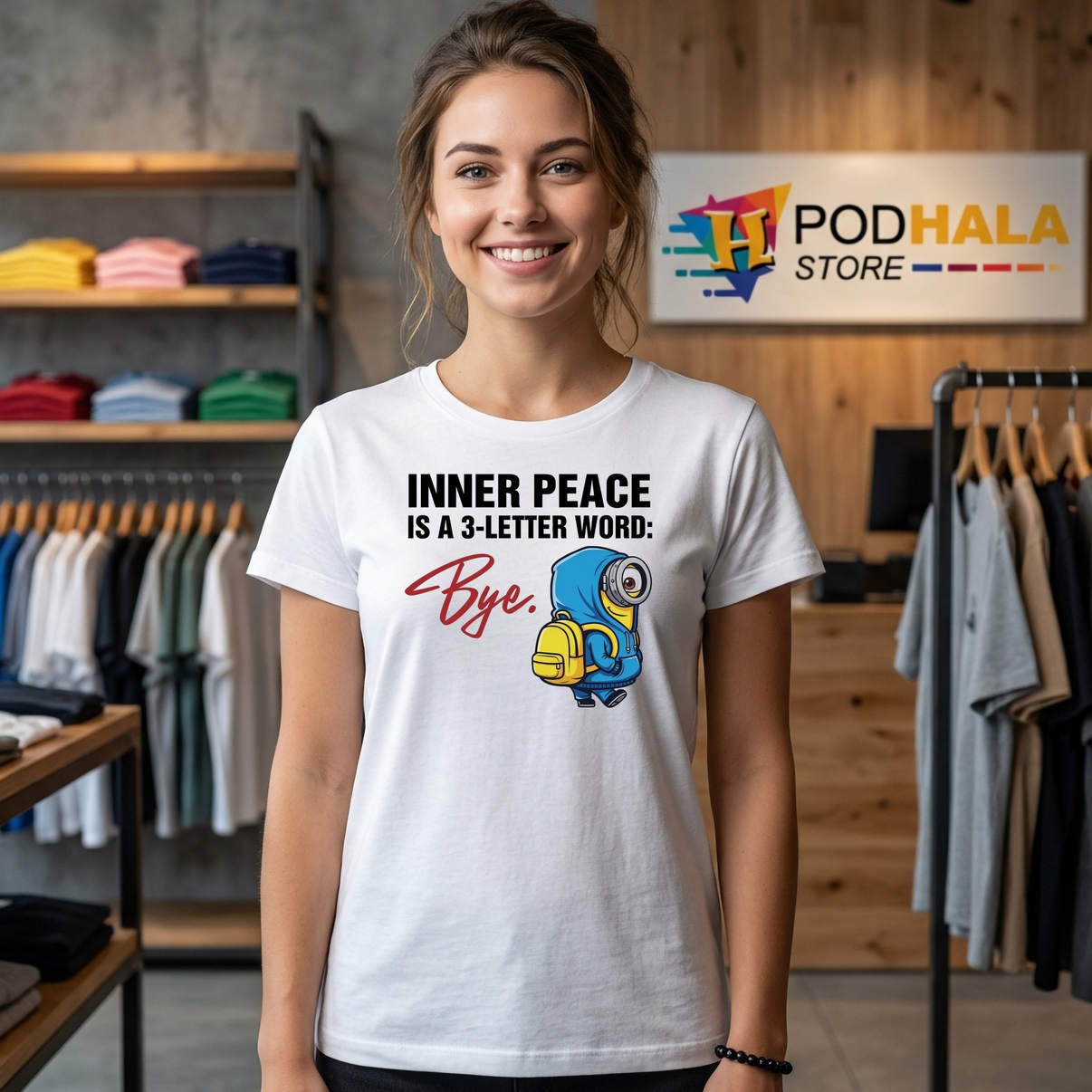 Minion Inner Peace Is A 3 Letter T-Shirt Word Bye Funny Cartoon Graphic For Men Minion Inner Peace Is A 3 Letter T-Shirt Word Bye Funny Cartoon Graphic For Men