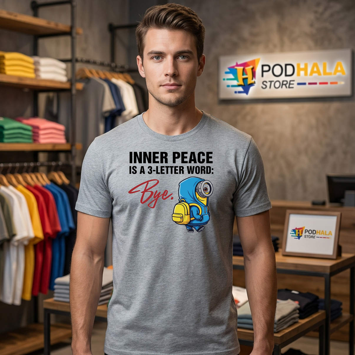 Minion Inner Peace Is A 3 Letter Tshirt Word Bye Funny Cartoon Graphic For Men Minion Inner Peace Is A 3 Letter Tshirt Word Bye Funny Cartoon Graphic For Men