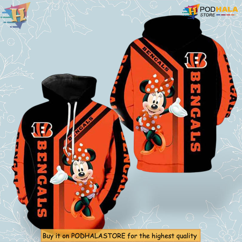 Minnie Mouse Cartoon Graphic Cincinnati Bengals Youth Hoodie 3D All Over Print