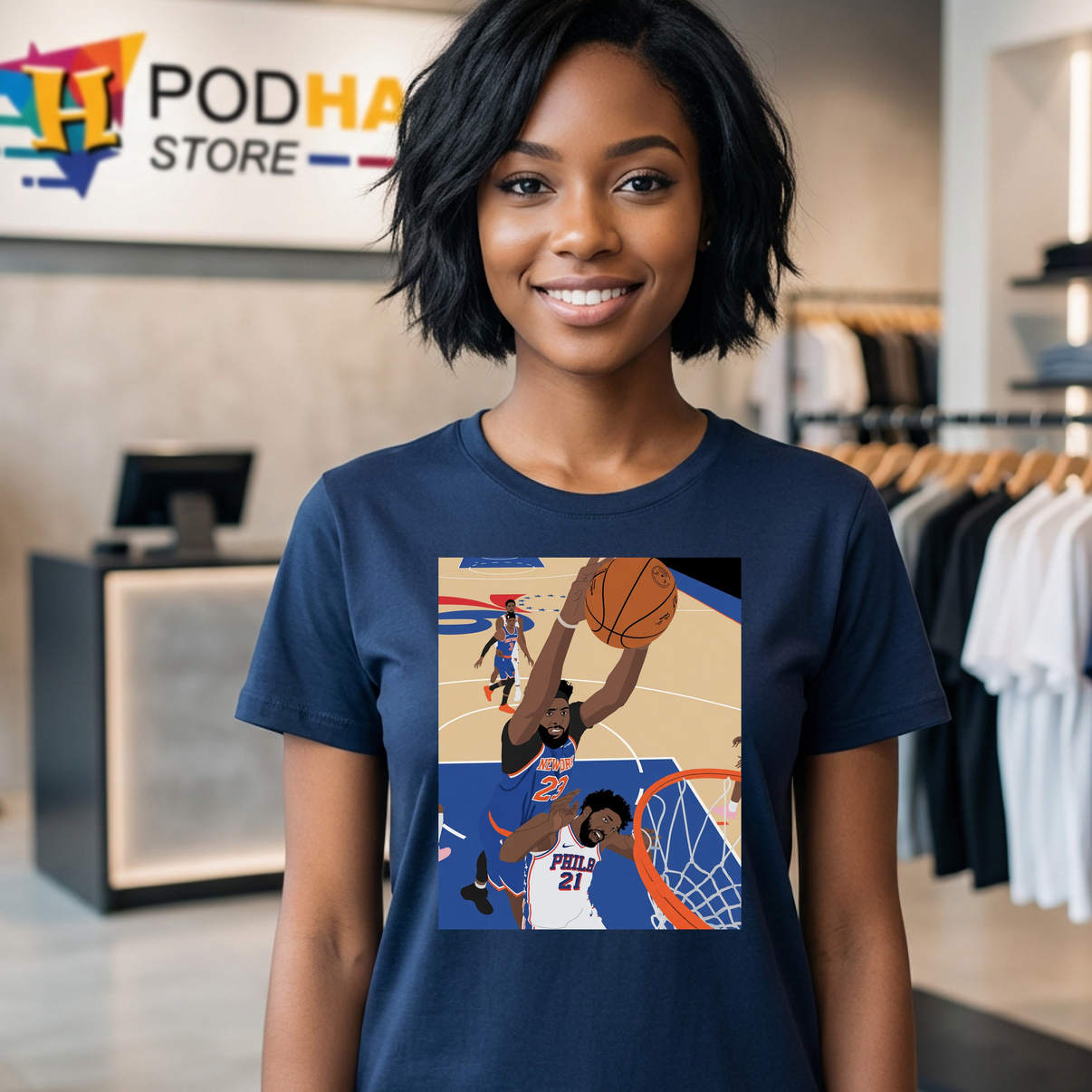 Mitchell Robinson Dunks Shirt On Joel Embiid Basketball Fan Graphic For Men