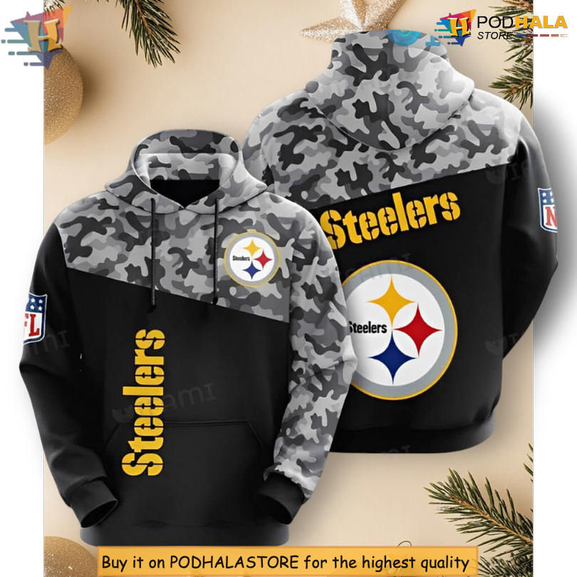 Mix Black Logo Military Edition Custom Number Pittsburgh Steelers Hoodie Army Style