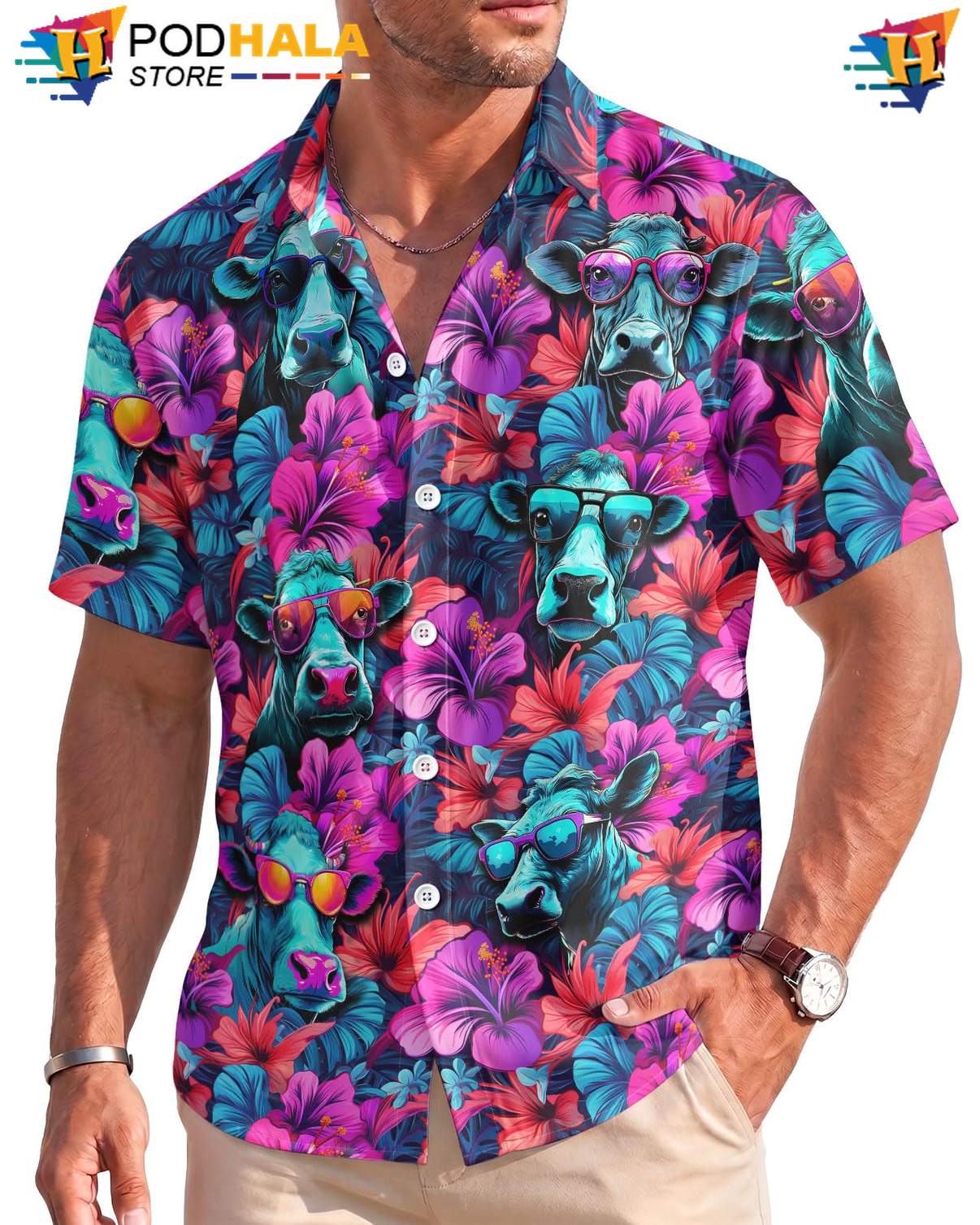 Modern Cow Hawaiian Shirt Mens Lightweight Stretch Beach Resort Wear Apparel