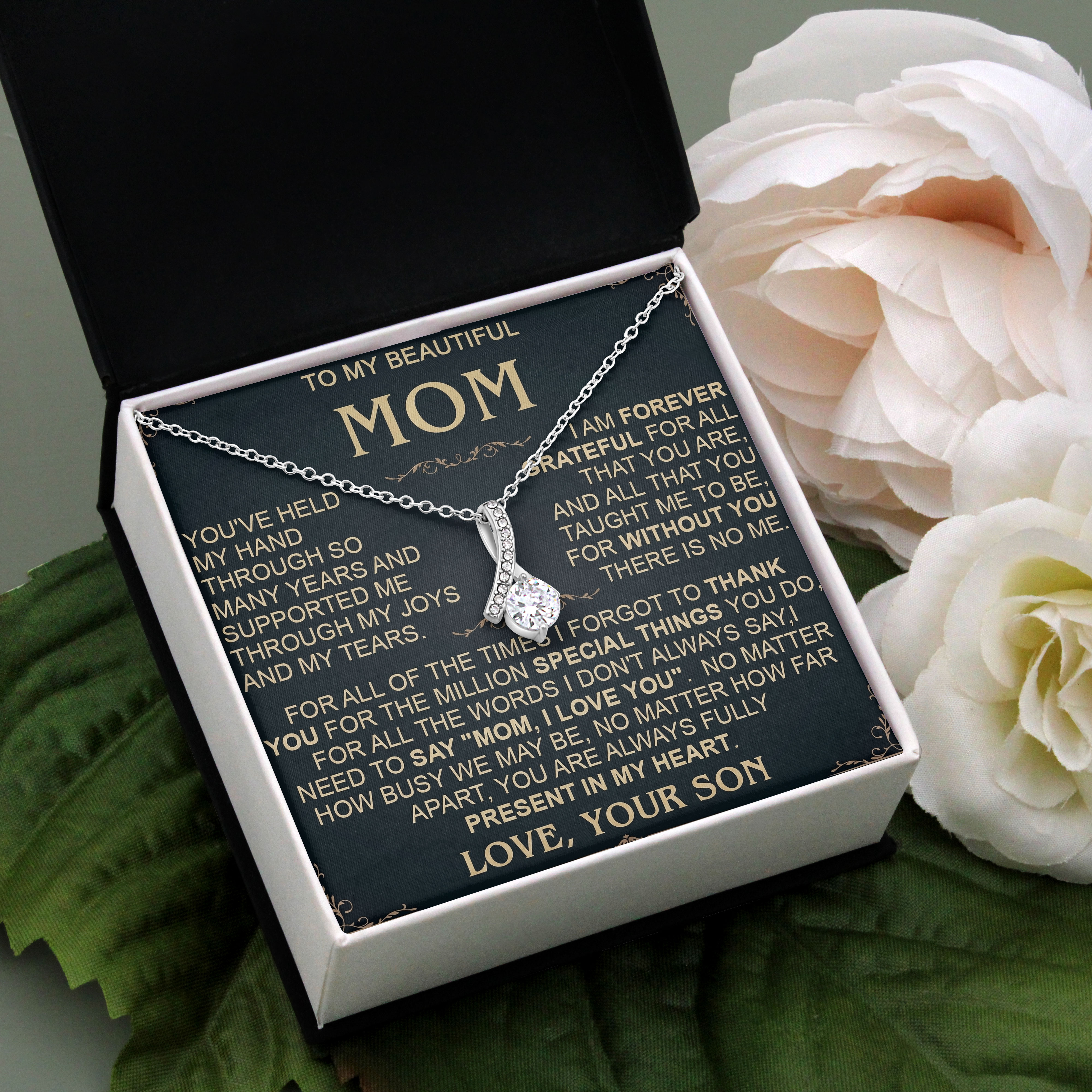 Mothers Day 2026 Gift For Mom - Forever Grateful Message Card Necklace