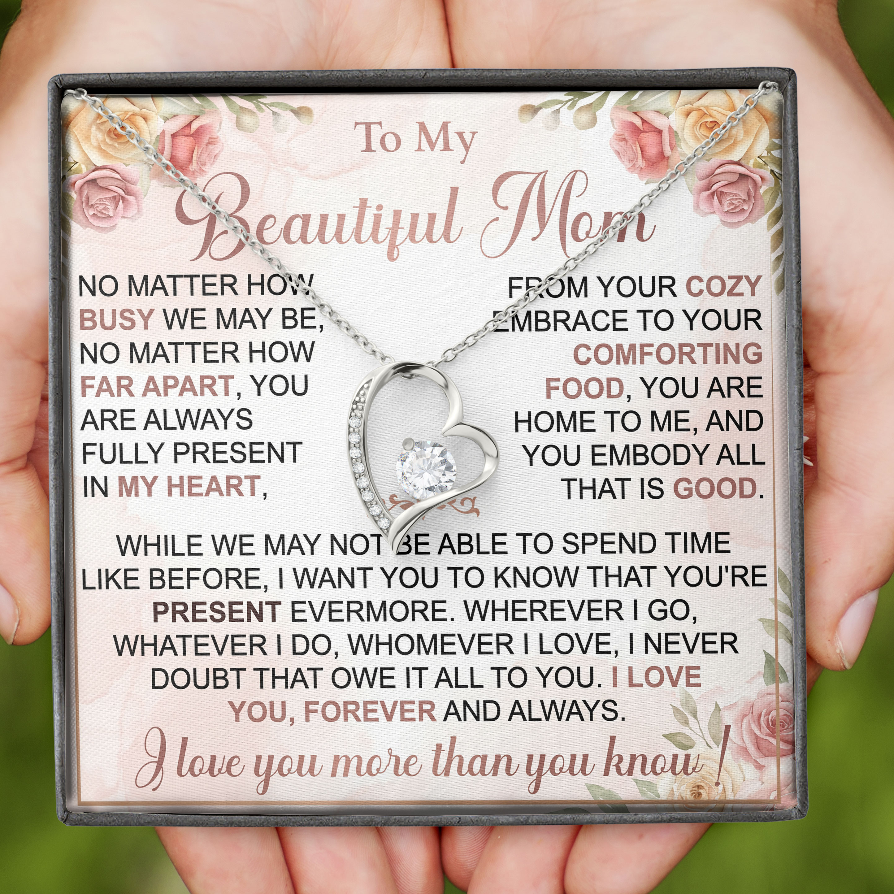Mothers Day 2026 Gift For Mom - Gentle Embrace Message Card Necklace