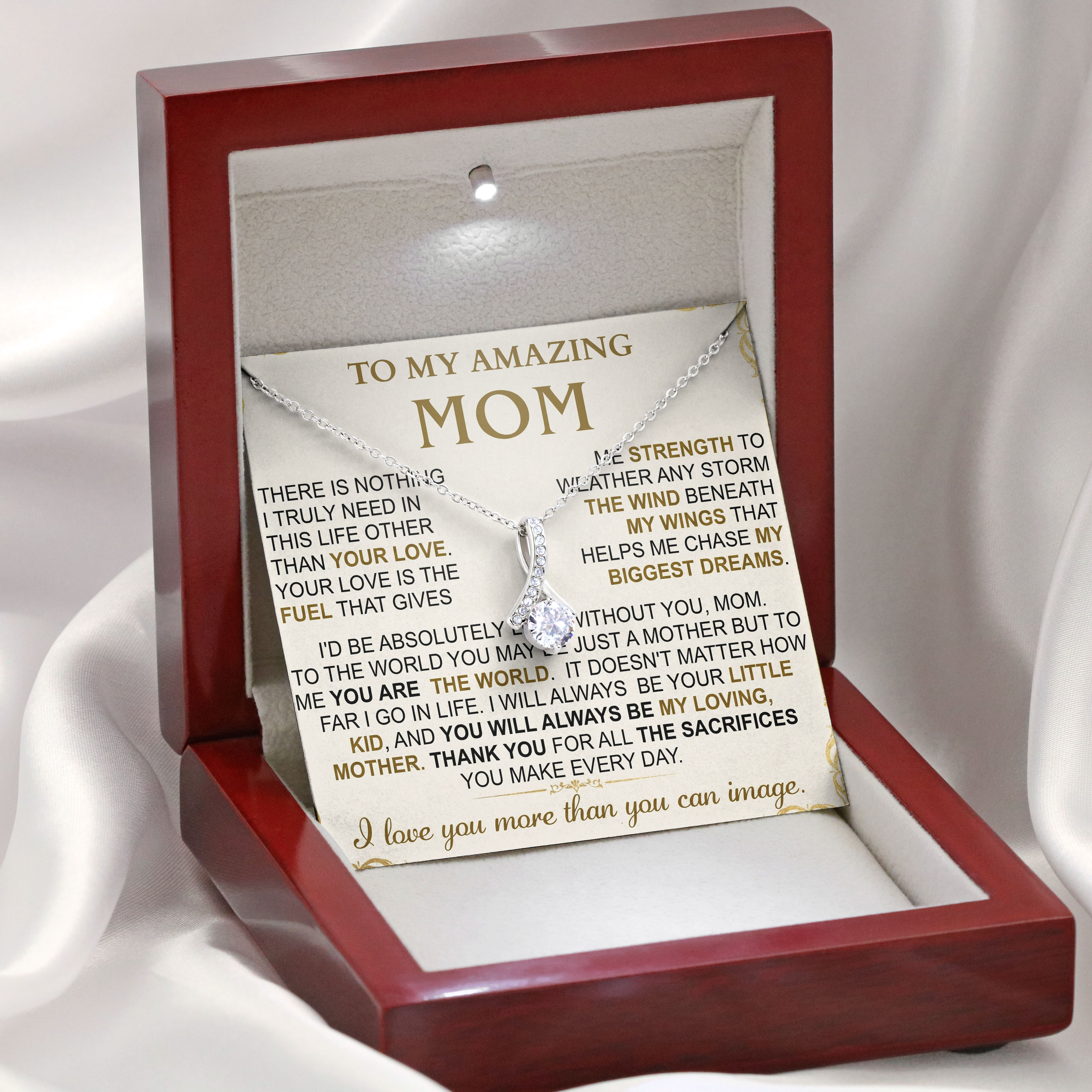 Mothers Day 2026 Gift For Mom - Wind Beneath My Wings Message Card Necklace