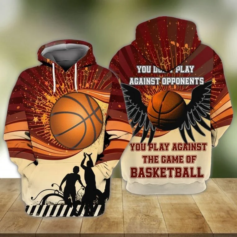 Motivational Basketball Wings 3d Hoodie With Energetic Design And Player Silhouettes