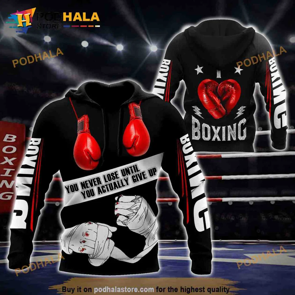 Motivational Boxing Gloves 3d Hoodie With Perseverance Quote