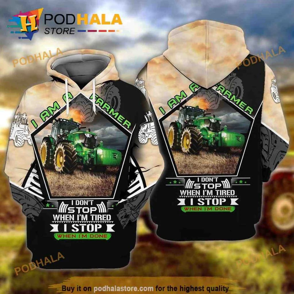 Motivational Farmer 3d Hoodie With Green Tractor And Hardworking Slogan