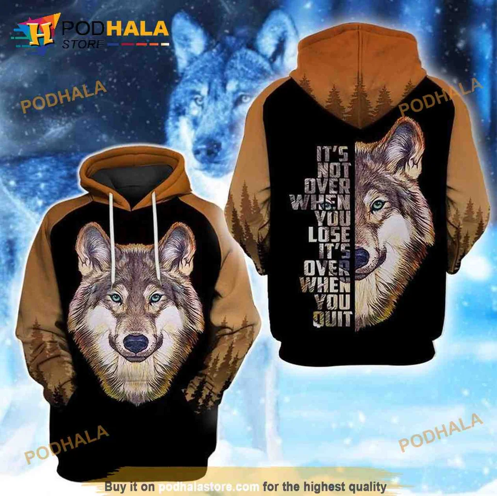 Motivational Wolf Face 3d Hoodie With Inspiring Quote About Perseverance