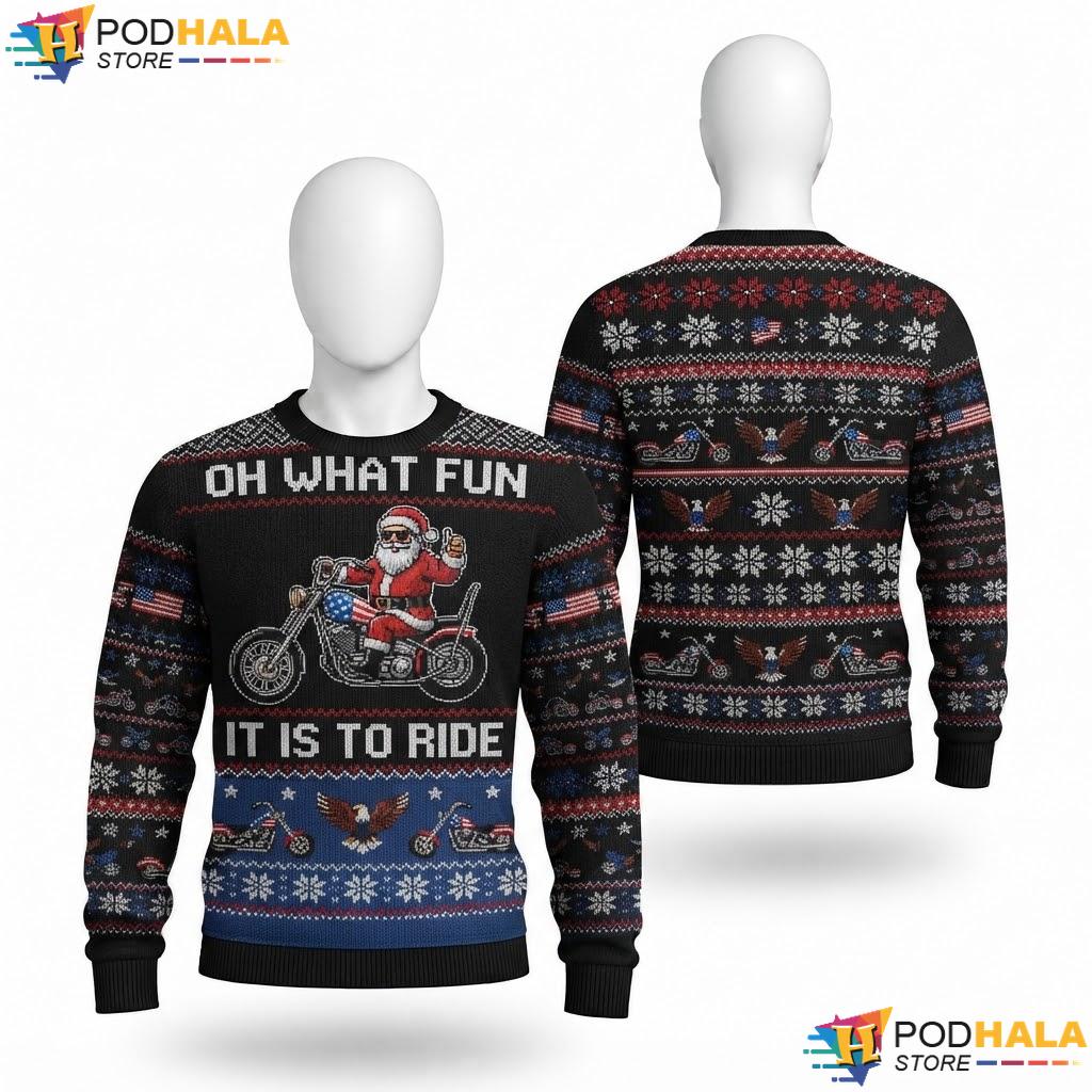 Motorcycle Chopper Ride Ugly Christmas Sweater Bikers Xmas Holiday