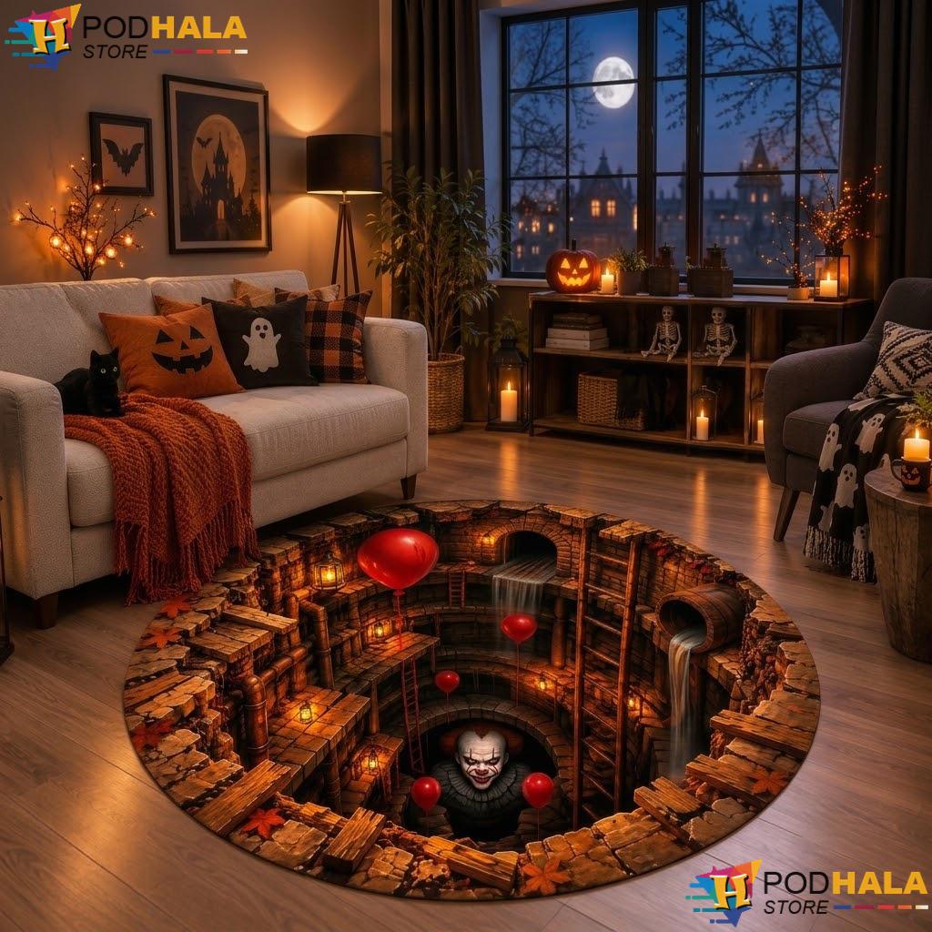 Movie Character Killer Halloween Round Area Rug 3D Haunted House Decor