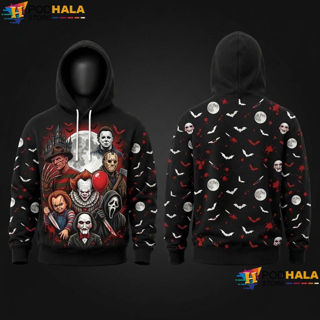 Movie Villain Halloween AOP Hoodie Horror Spooky Casual Graphic Apparel