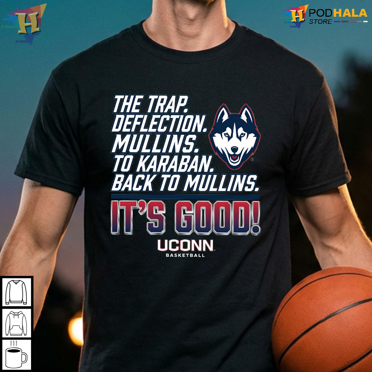 Mullins UConn 2024 NCAA Basketball Mullins to Karaban Husky Fans Game T-Shirt