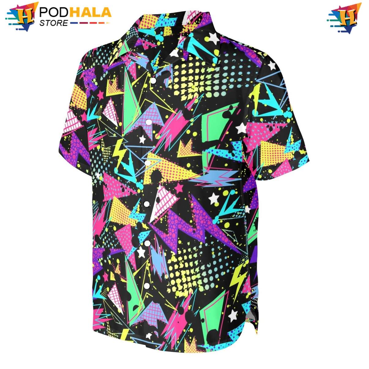 Multicolor 80s Rave Hawaiian Shirt Mens Funny Summer Beach Festival Gear