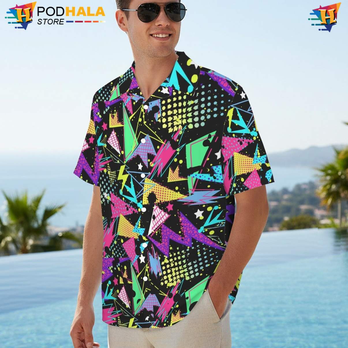 Multicolor 80s Rave Aloha Shirt Mens Funny Summer Beach Festival Gear Multicolor 80s Rave Aloha Shirt Mens Funny Summer Beach Festival Gear