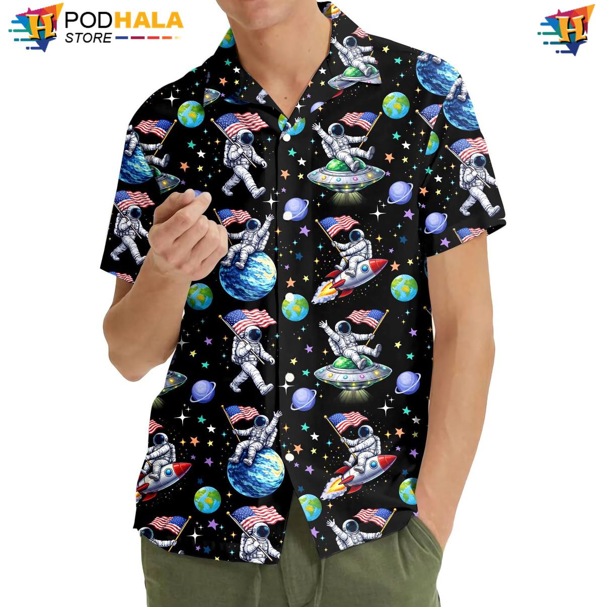 Multicolor Astronaut Tropical Shirt Mens Short Sleeve Casual Beachwear Top Multicolor Astronaut Tropical Shirt Mens Short Sleeve Casual Beachwear Top